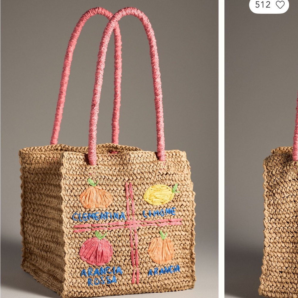 Anthropologie Straw Tote with Pink Handles